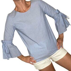 J.Crew Women's Factory Tunic Blouse Bell Sleeve Lightweight Size S Light Blue